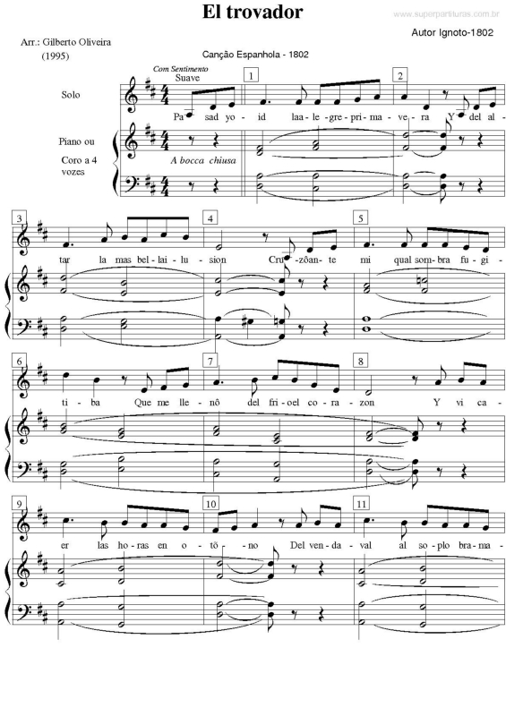 Partitura da música El Trovador