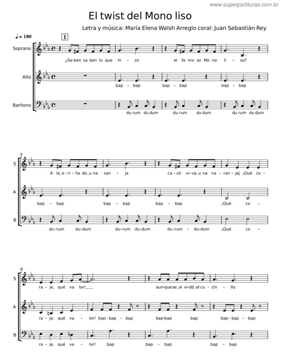 Partitura da música El Twist Del Mono Liso – María Elena Walsh