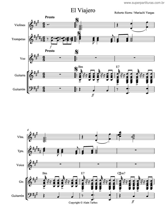 Partitura da música El Viajero