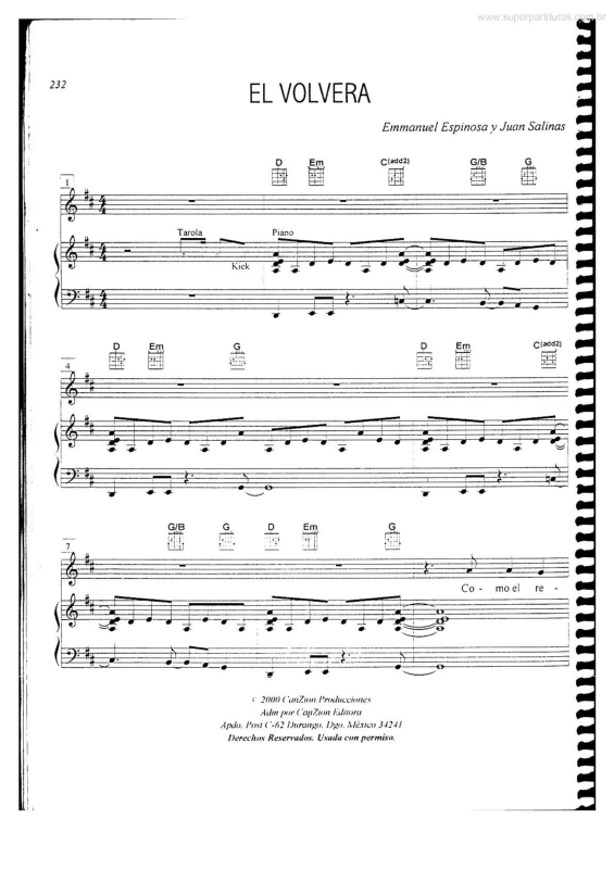 Partitura da música El Volvera