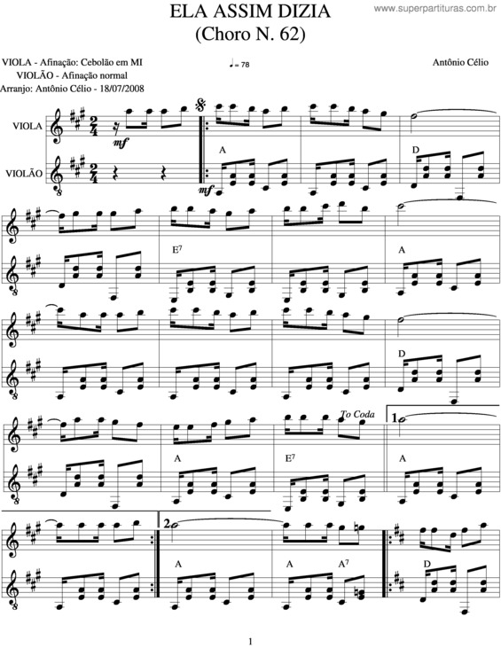 Partitura da música Ela Assim Dizia