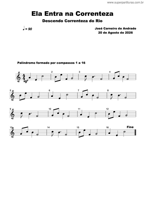 Partitura da música Ela Entra Na Correnteza
