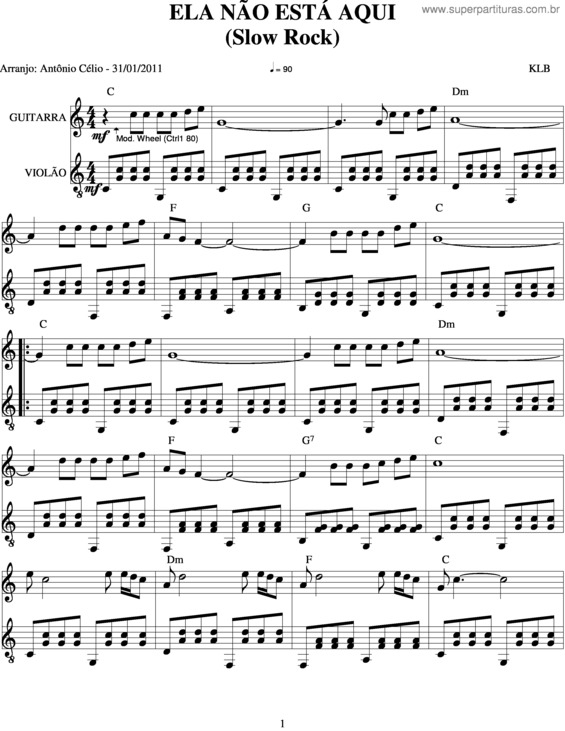 Partitura da música Ela Não Está Aqui v.2