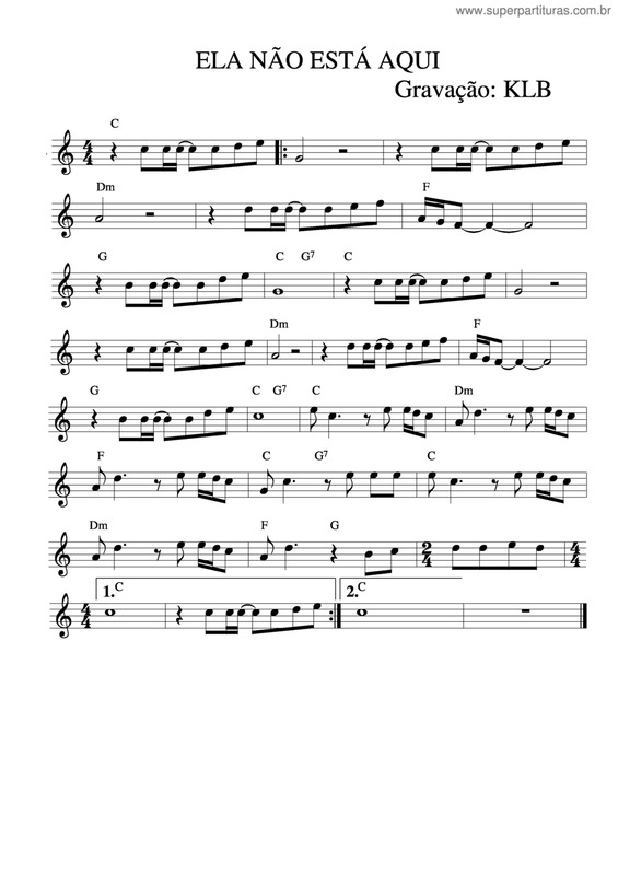 Partitura da música Ela Não Está Aqui v.4