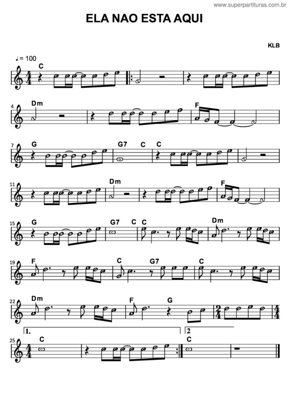 Partitura da música Ela Não Está Aqui v.5