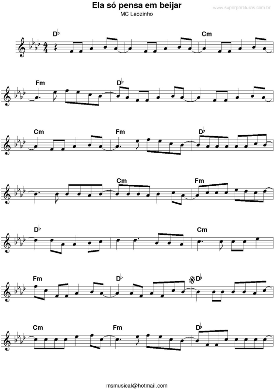 Partitura da música Ela Só Pensa em Me Beijar