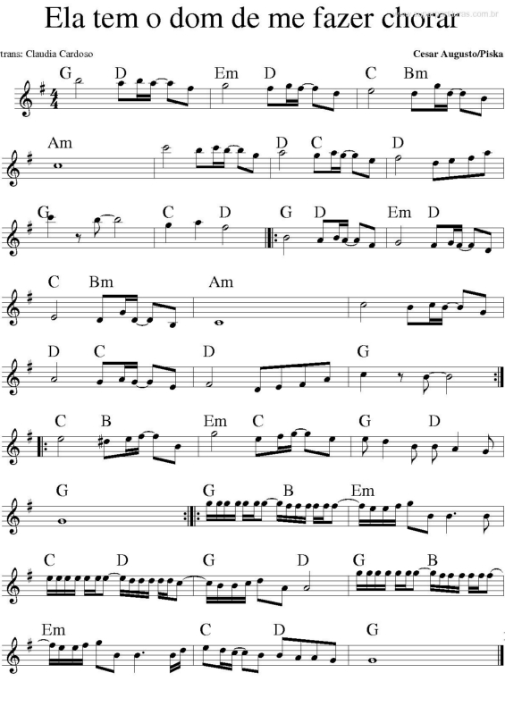 Partitura da música Ela Tem O Dom De Me Fazer Chorar