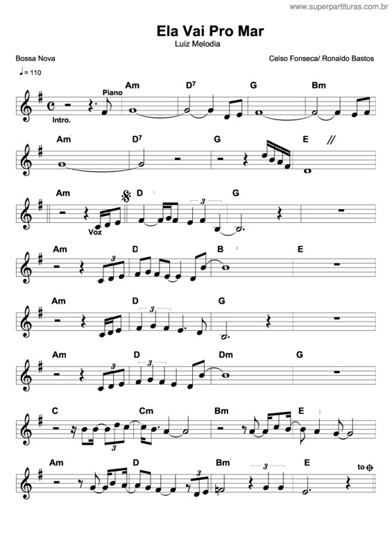 Partitura da música Ela Vai Pro Mar