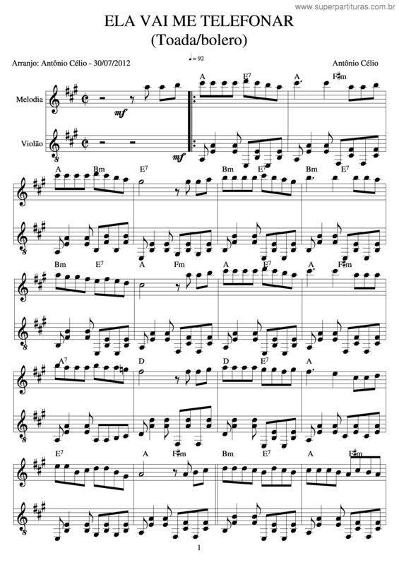 Partitura da música Ela Vai Telefonar