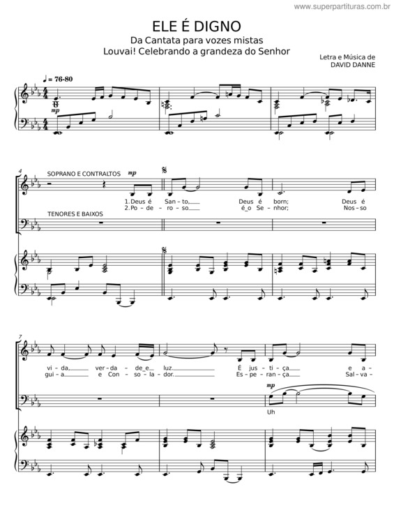 Partitura da música Ele É Digno