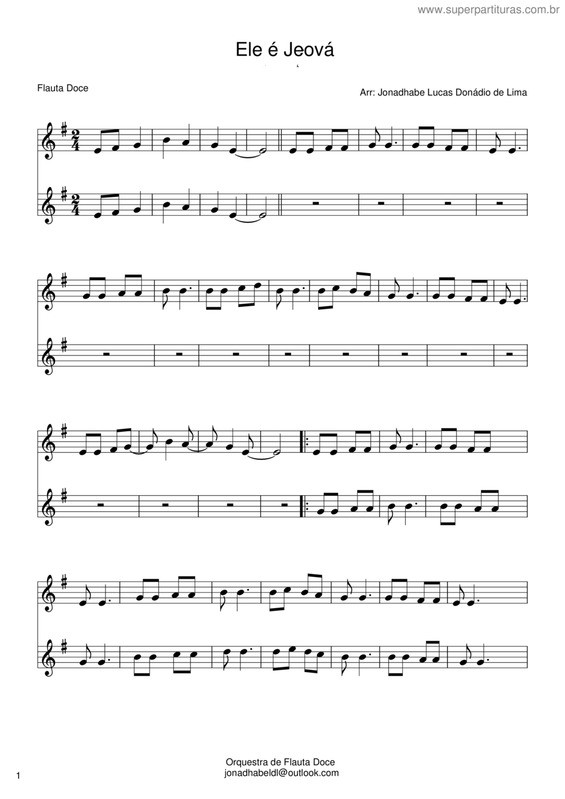 Partitura da música Ele é Jeová