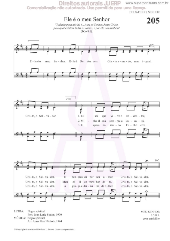 Partitura da música Ele É O Meu Senhor - 205 HCC v.2