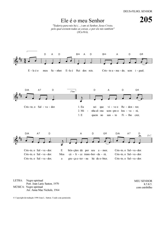 Partitura da música Ele é O Meu Senhor