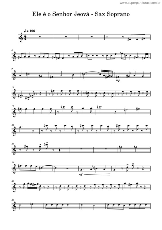 Partitura da música Ele É O Senhor Jeová – Sax Soprano