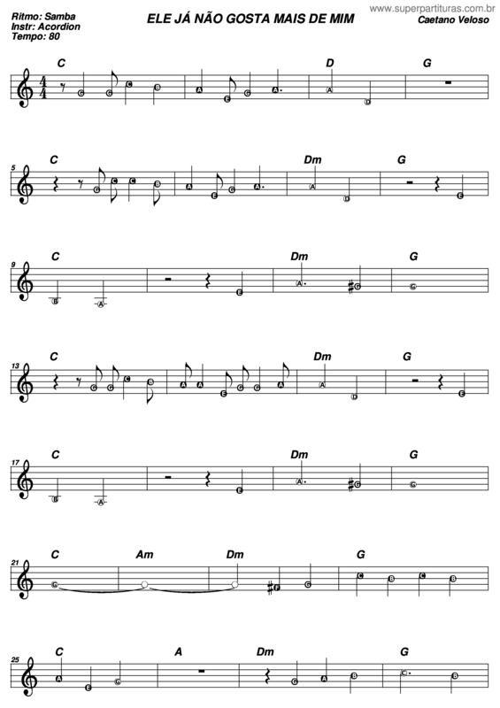 Partitura da música Ele Já Não Gosta Mais De Mim