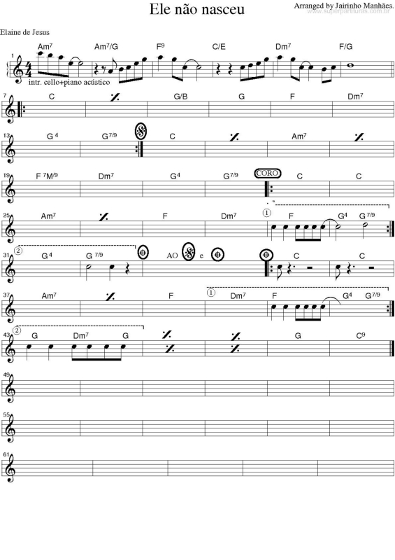 Partitura da música Ele não Nasceu