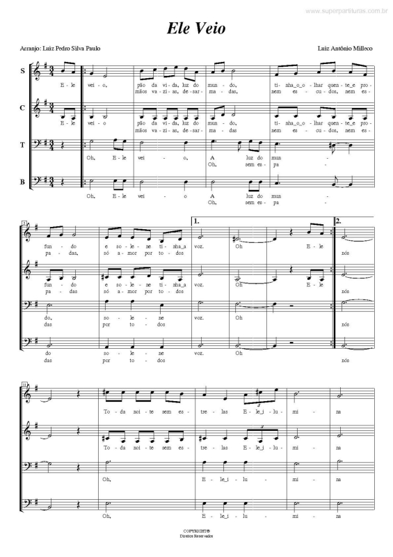 Partitura da música Ele Veio