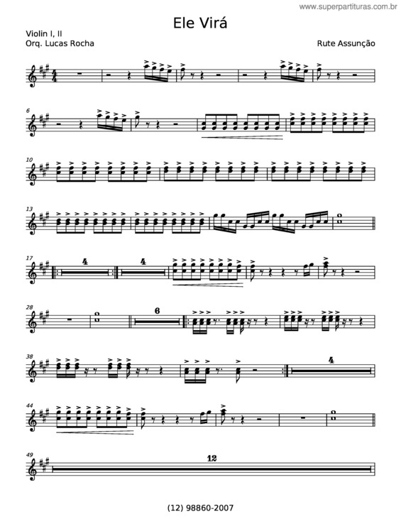 Partitura da música Ele Virá – Rute Assunção