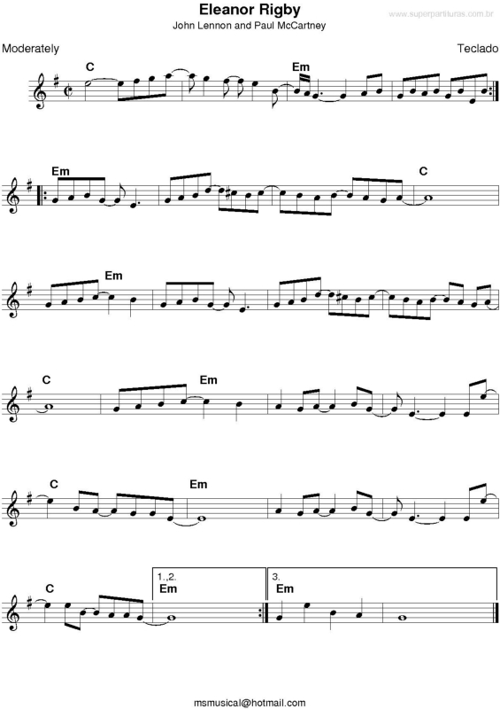 Partitura da música Eleanor Rigby v.2