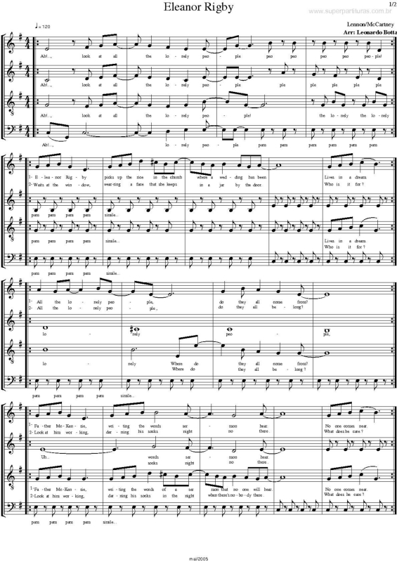 Partitura da música Eleanor Rigby v.5