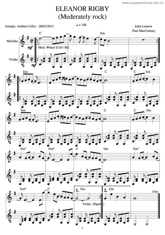 Partitura da música Eleanor Rigby v.9