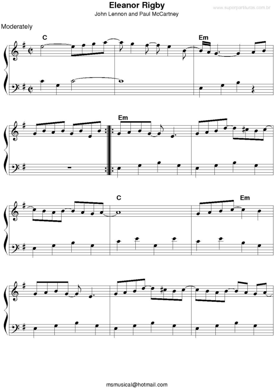 Partitura da música Eleanor Rigby