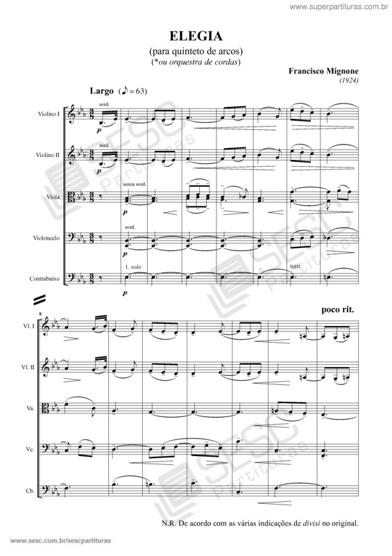 Partitura da música Elegia