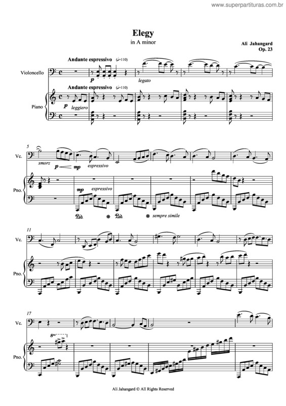 Partitura da música Elegy - Op.23