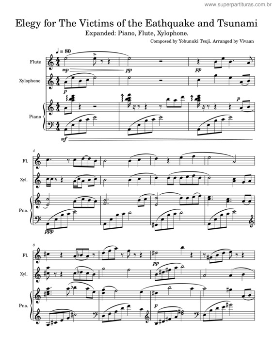 Partitura da música Elegy For The Victims Of The Earthquake And Tsunami – Piano, Flute, Xylophone – Nobuyuki Tsuji And Vivaan Dabral