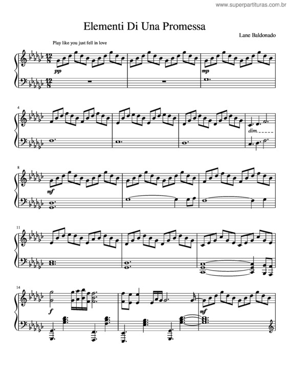Partitura da música Elementi Di Una Promessa