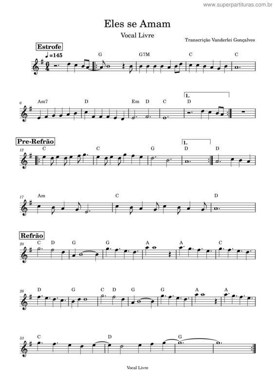 Partitura da música Eles Se Amam – Vocal Livre – Partitura E Cifra Violino