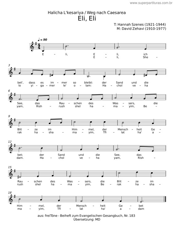 Partitura da música Eli, Eli