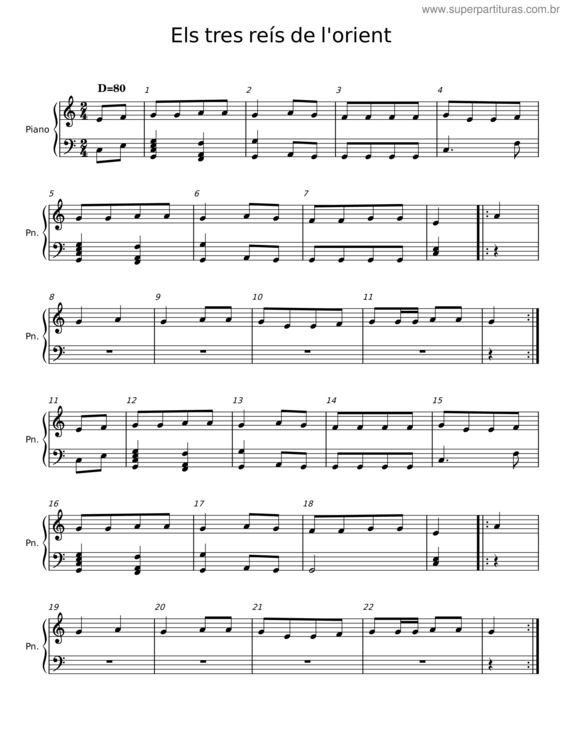 Partitura da música Els Tres Reís De L`Orient