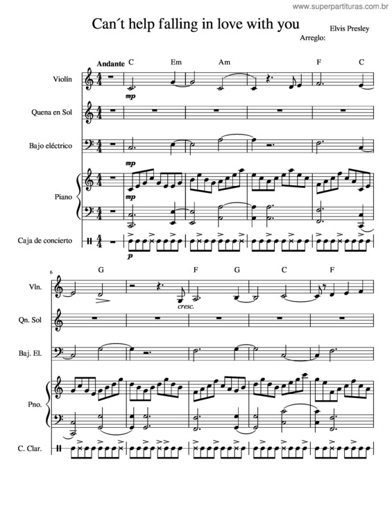 Partitura da música Elvis – Cant Help Falling In Love With You