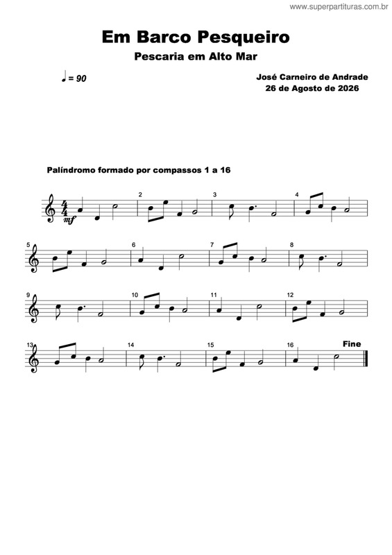 Partitura da música Em Barco Pesqueiro
