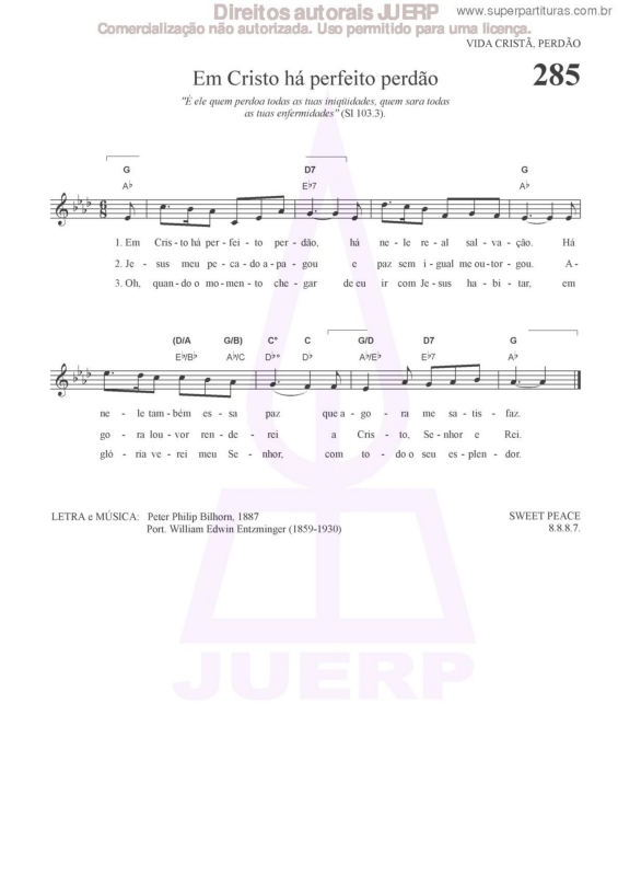 Partitura da música Em Cristo Há Perfeito Perdão - 285 HCC