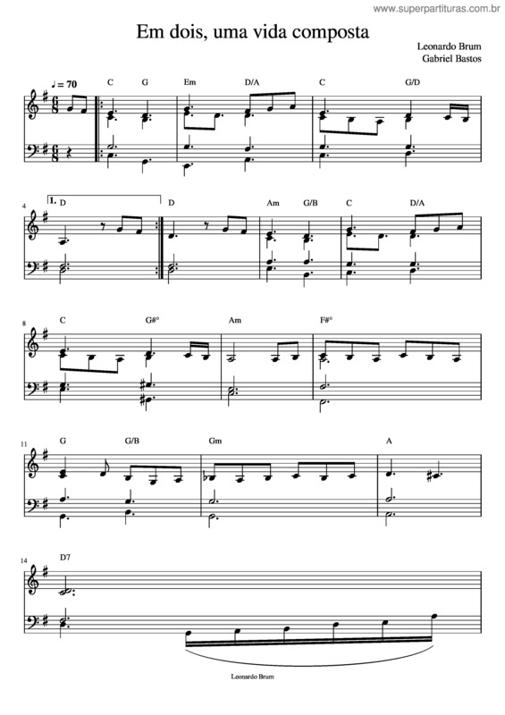 Partitura da música Em Dois, Uma Vida Composta