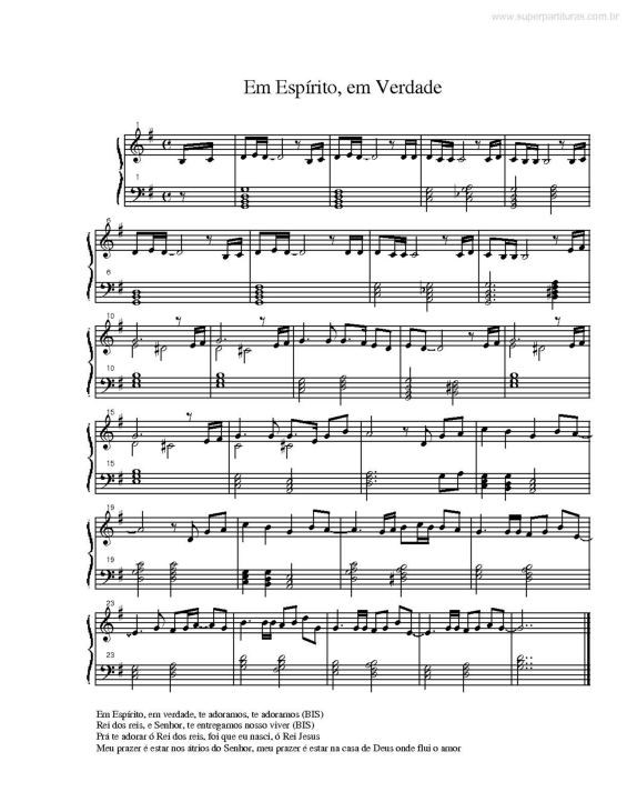 Partitura da música Em Espírito, em Verdade