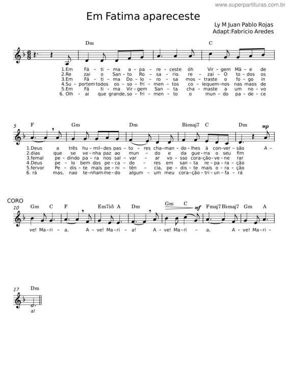 Partitura da música Em Fátima Apareceste – L Y M: Juan Pablo Rojas