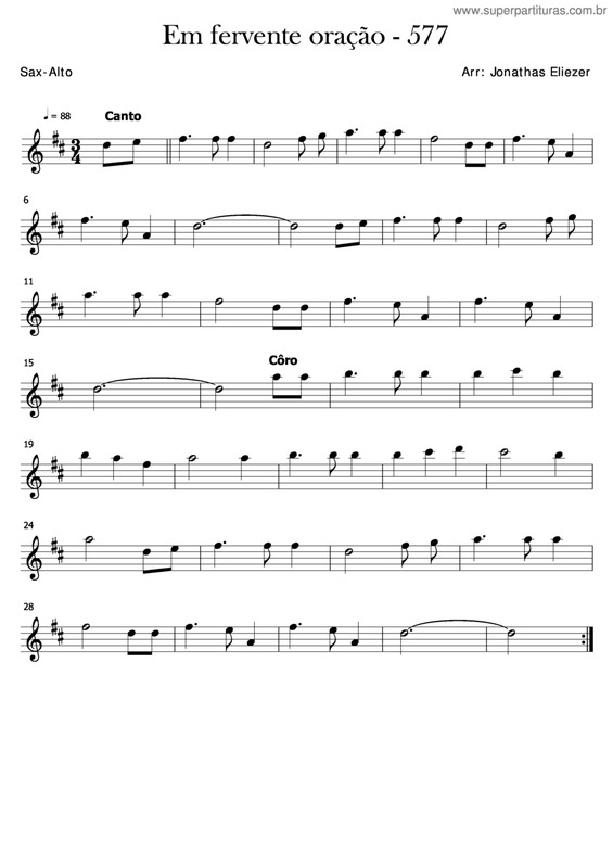 Partitura da música Em Fervente Oração v.2