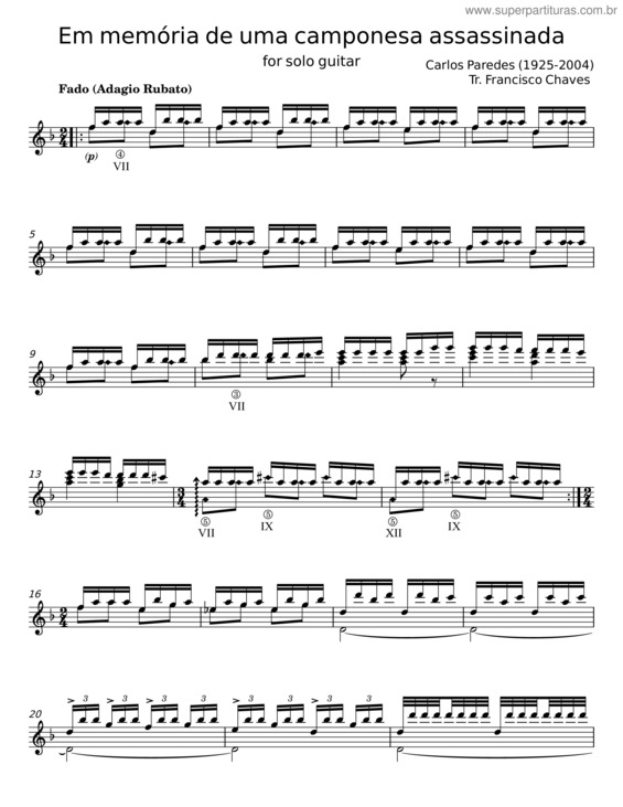 Partitura da música Em Memória De Uma Camponesa Assassinada – Carlos Paredes v.2