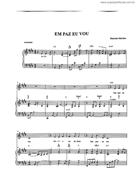 Partitura da música Em Paz Eu Vou