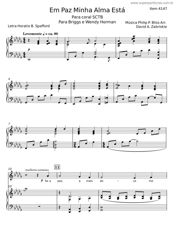 Partitura da música Em Paz Minha Alma Está – Philip P. Bliss