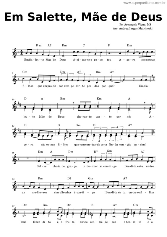 Partitura da música Em Salette, Mãe De Deus