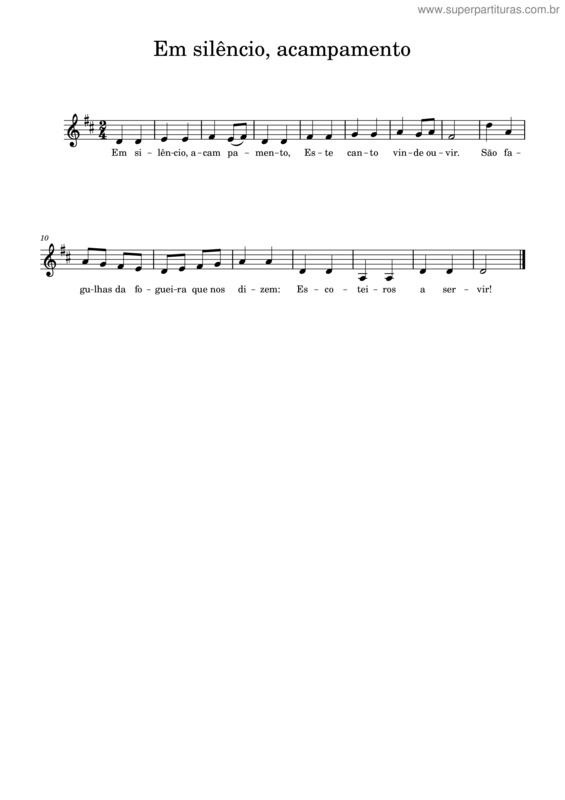 Partitura da música Em Silêncio, Acampamento