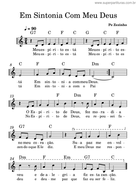 Partitura da música Em Sintonia Com Meu Deus – Pe Zezinho