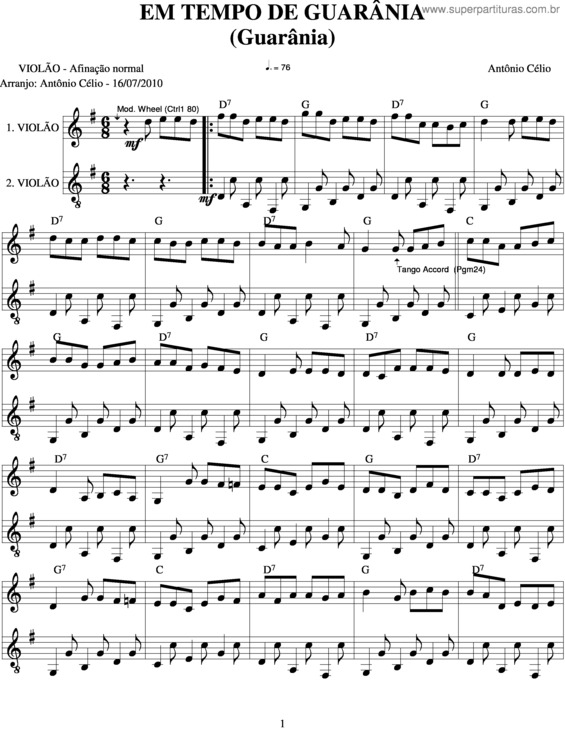 Partitura da música Em Tempo De Guarânia