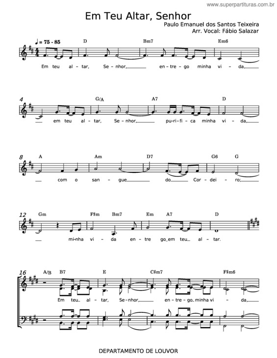 Partitura da música Em Teu Altar, Senhor – Paulo Emanuel Dos Santos Teixeira