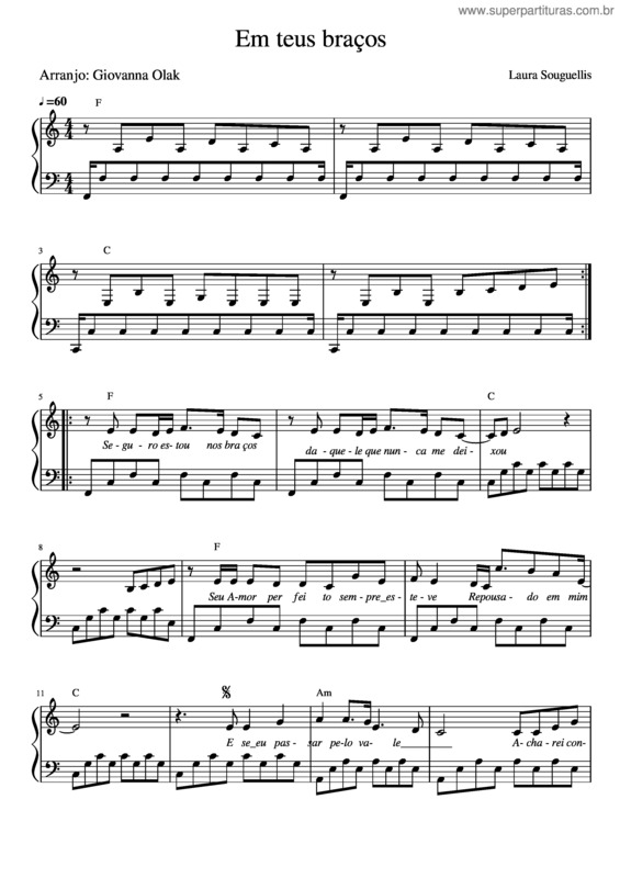 Partitura da música Em Teus Braços – Laura Souguellis