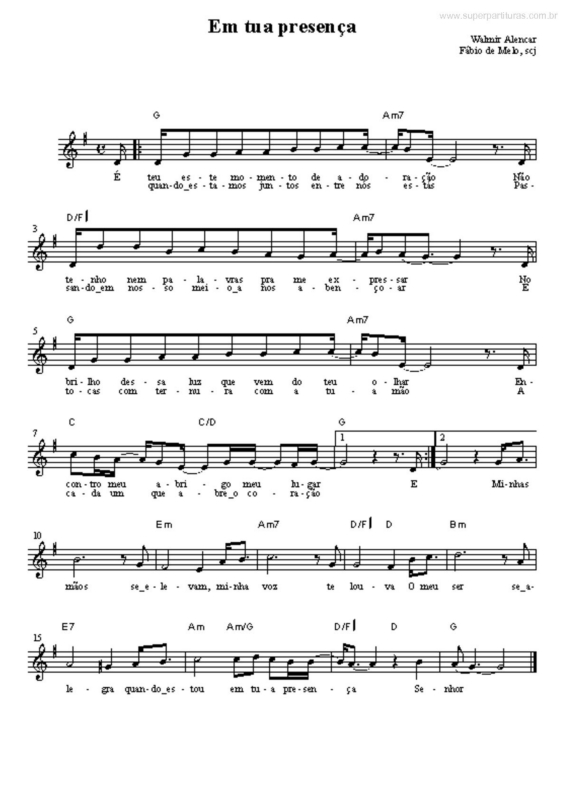 Partitura da música Em Tua Presença v.2